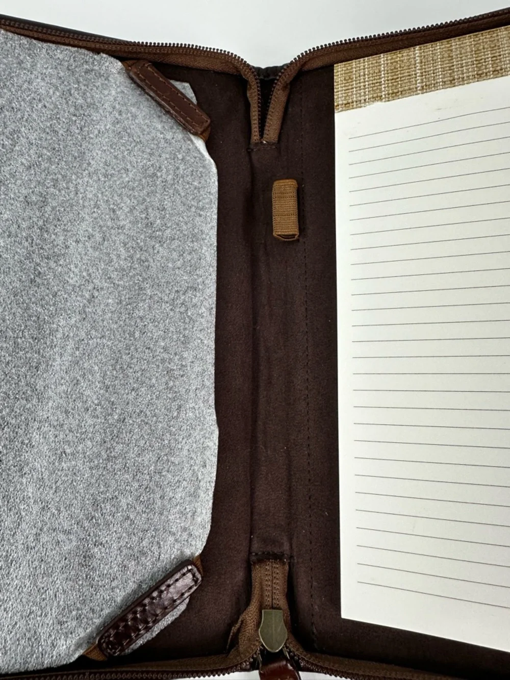 Oak Park Tablet Folio from Barnes & Noble Brown Edges with Tan Cloth Zip Closure